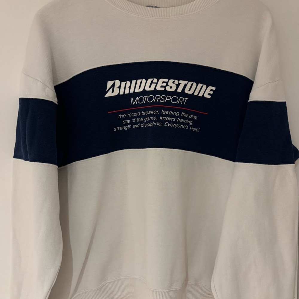 Vintage Bridgestone Motorsport White and Blue Crewneck Sweater